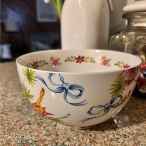 Katie Alice Floral Ceramic Bowl with Blue Ribbon Design